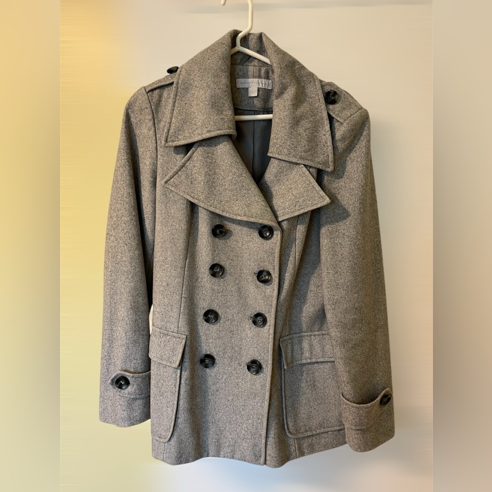 New York & Company Charcoal Double-Breasted Pea Coat size M